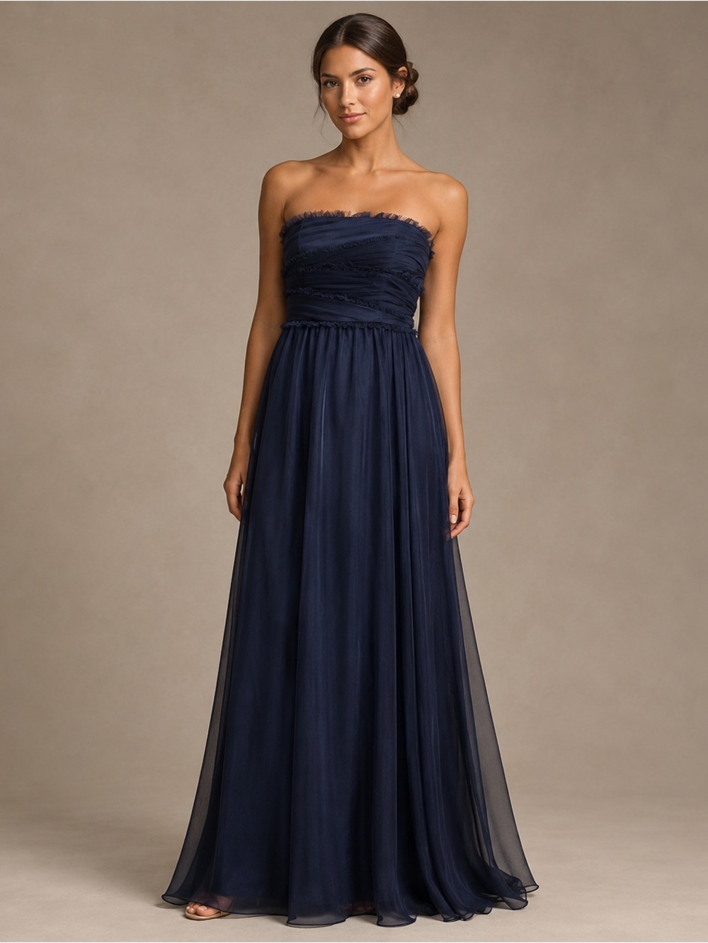Monique Lhuillier Bridesmaids Strapless Chiffon Formal Maxi Gown Size 8 formal